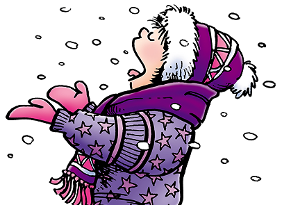 April catches falling snow on her tongue