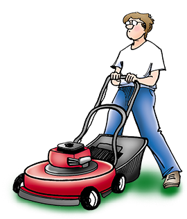 John mows the lawn